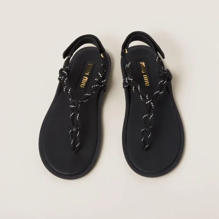 Women Sandals Miu Miu Riviere Cord And Leather Sandals Black Women Sandals Miu Miu Riviere Cord And Leather Sandals Black