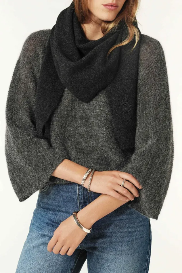 Women Scarves and Beanies Baandsh Triangle Knitted Scarf Colly Gray