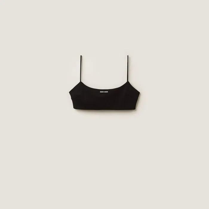 Women Shirts And Tops Miu Miu Stretch Jersey Top With Logo Black
