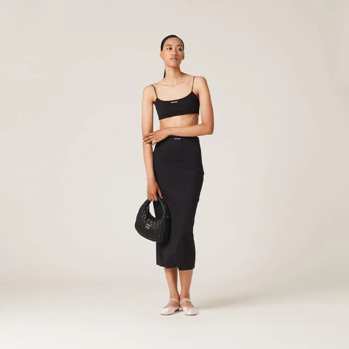 Women Shirts And Tops Miu Miu Stretch Jersey Top With Logo Black Women Shirts And Tops Miu Miu Stretch Jersey Top With Logo Black
