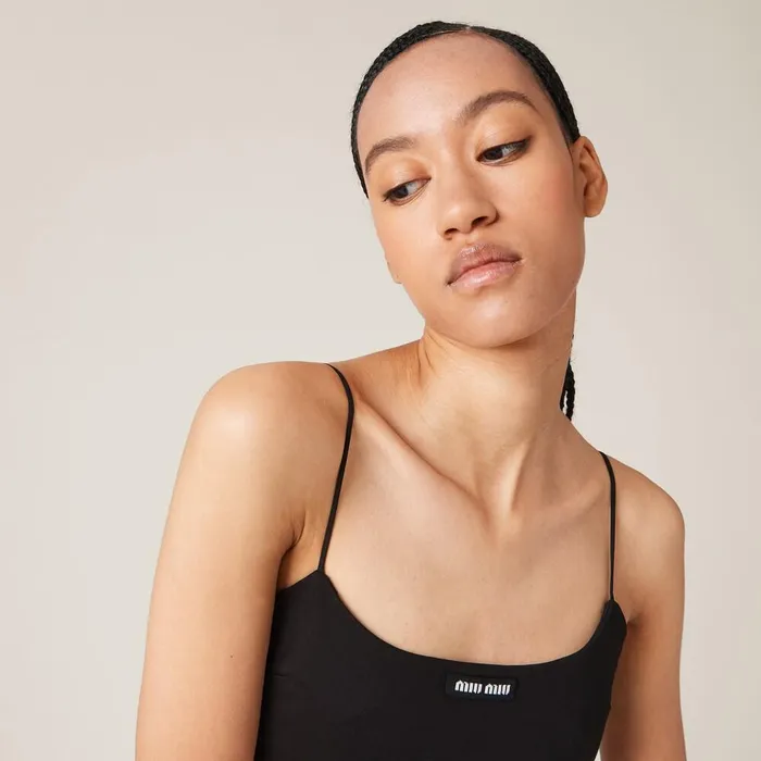 Women Shirts And Tops Miu Miu Stretch Jersey Top With Logo Black Women Shirts And Tops Miu Miu Stretch Jersey Top With Logo Black