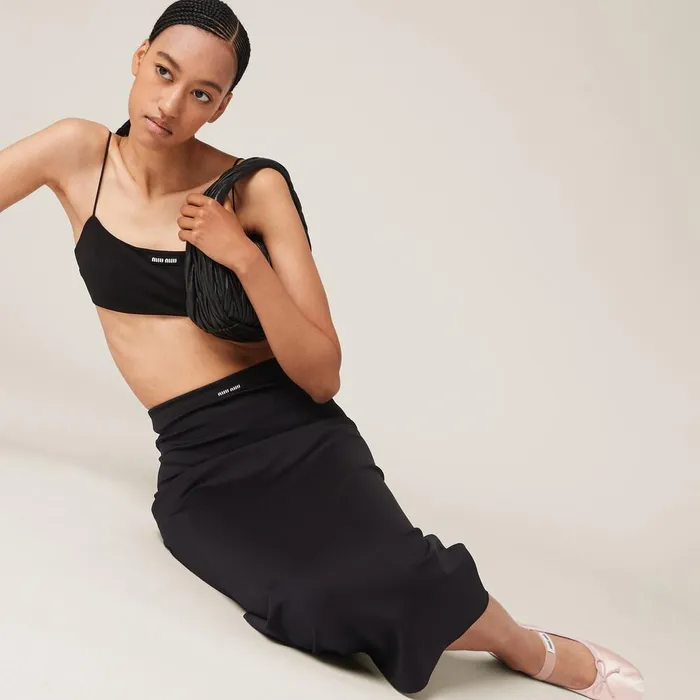 Women Shirts And Tops Miu Miu Stretch Jersey Top With Logo Black Women Shirts And Tops Miu Miu Stretch Jersey Top With Logo Black