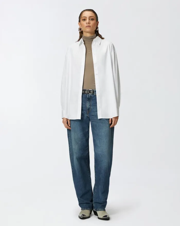 Women Shirts Pinko Oversize Poplin Shirt Bright White Women Shirts Pinko Oversize Poplin Shirt Bright White