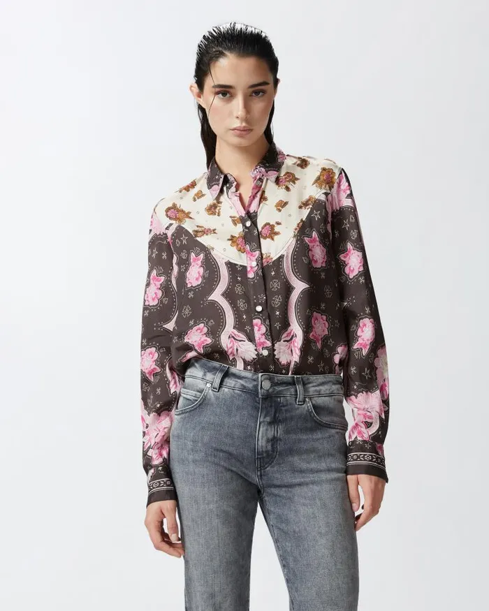 Women Shirts Pinko Shirt With Floral Placed Print Brownpink
