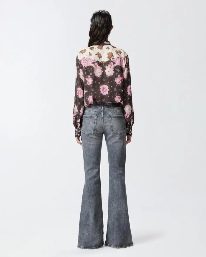 Women Shirts Pinko Shirt With Floral Placed Print Brownpink Women Shirts Pinko Shirt With Floral Placed Print Brownpink