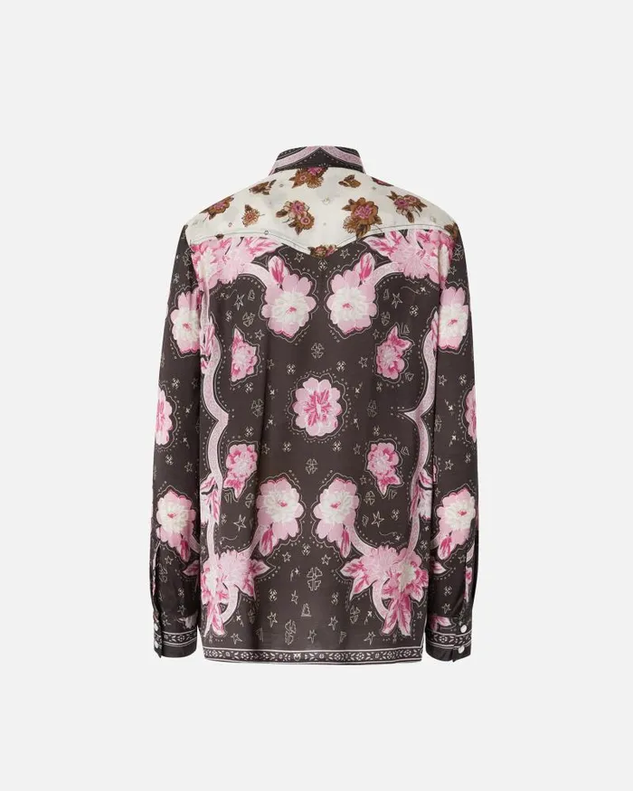 Women Shirts Pinko Shirt With Floral Placed Print Brownpink Women Shirts Pinko Shirt With Floral Placed Print Brownpink
