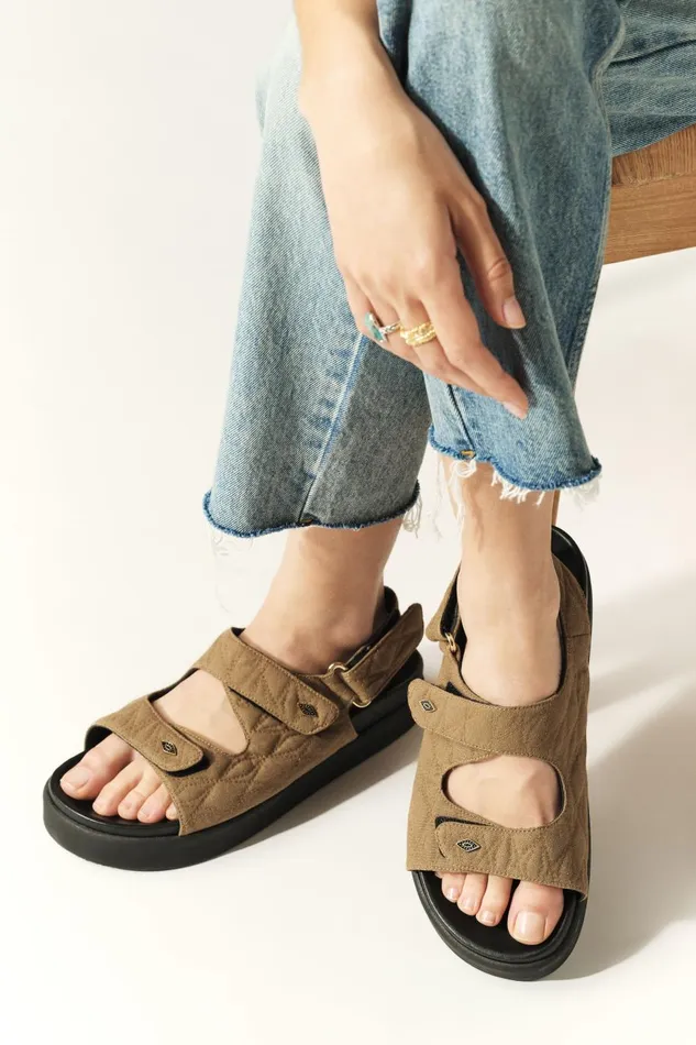 Women Shoes Baandsh Open Sandals With Velcro Cratch Green