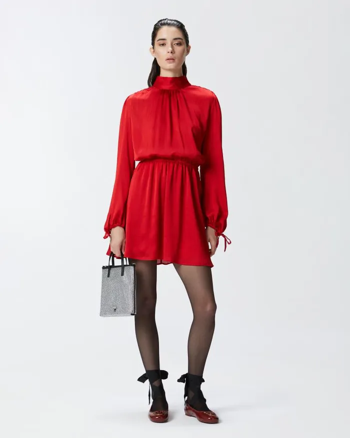 Women Short Dresses Pinko Crinkle Fabric Mini Dress With Open Back Salsa Red