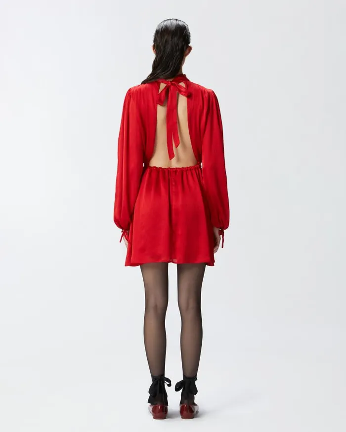 Women Short Dresses Pinko Crinkle Fabric Mini Dress With Open Back Salsa Red Women Short Dresses Pinko Crinkle Fabric Mini Dress With Open Back Salsa Red