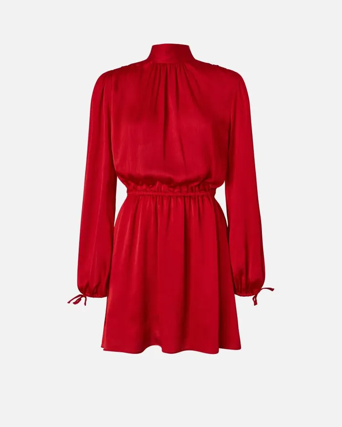 Women Short Dresses Pinko Crinkle Fabric Mini Dress With Open Back Salsa Red Women Short Dresses Pinko Crinkle Fabric Mini Dress With Open Back Salsa Red