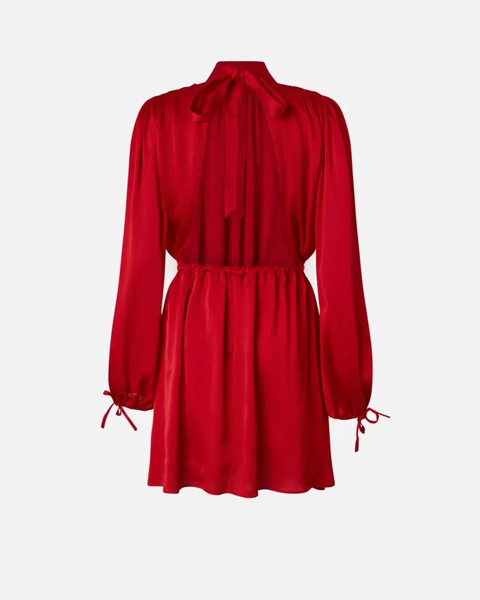 Women Short Dresses Pinko Crinkle Fabric Mini Dress With Open Back Salsa Red Women Short Dresses Pinko Crinkle Fabric Mini Dress With Open Back Salsa Red
