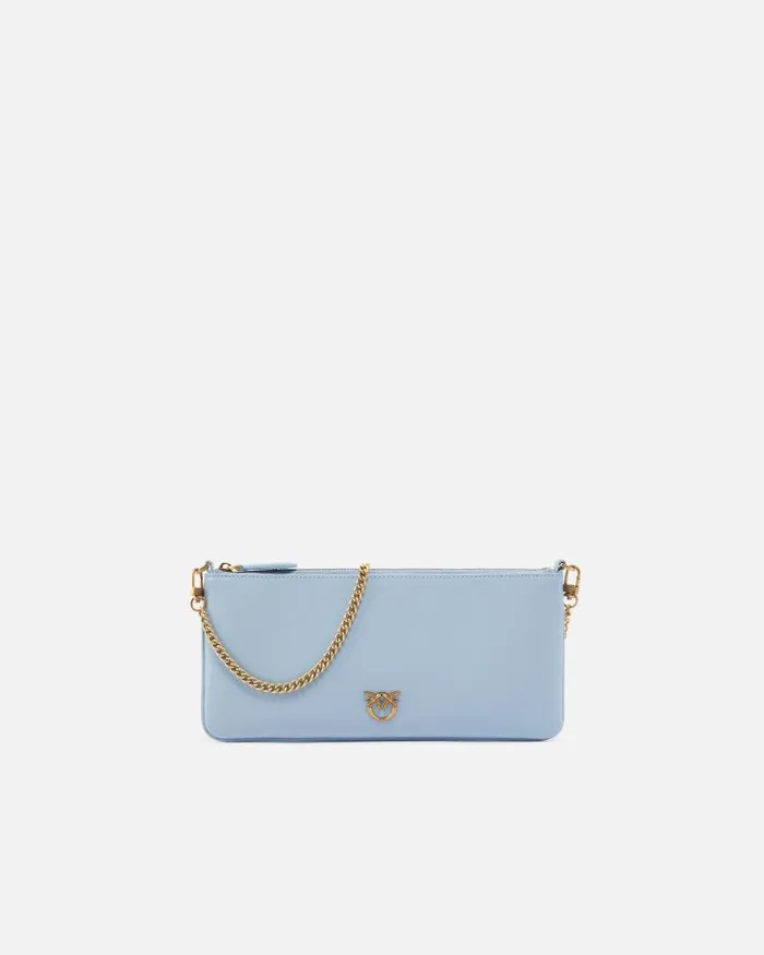Women Shoulder Bags Pinko Horizontal Flat Bag In Leather Lightblueantique Gold