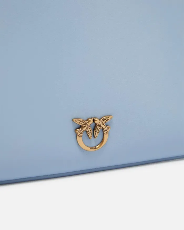 Women Shoulder Bags Pinko Horizontal Flat Bag In Leather Lightblueantique Gold Women Shoulder Bags Pinko Horizontal Flat Bag In Leather Lightblueantique Gold