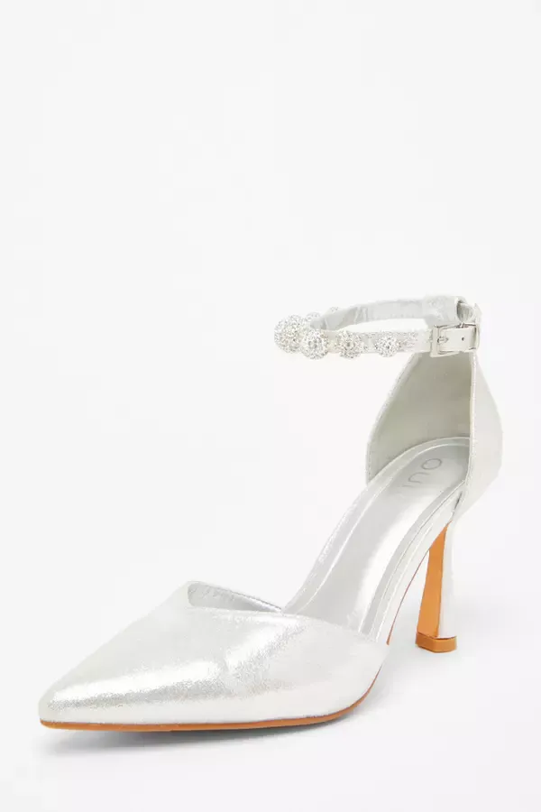 Women Silver Diamante Ball Court Heels Quiz Clothing Bridal Shoes