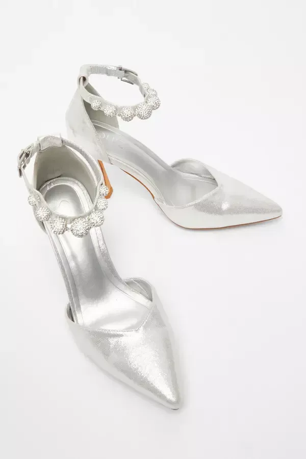 Women Silver Diamante Ball Court Heels Quiz Clothing Bridal Shoes