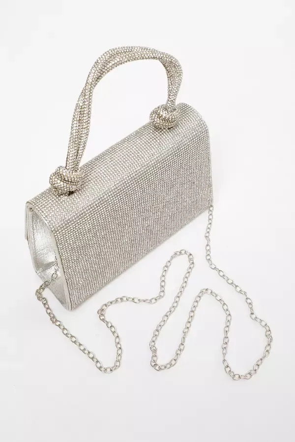 Women Silver Diamante Top Handle Bag Quiz Clothing Shoe and Bag Sets