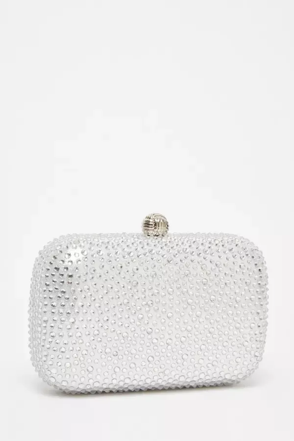 Women Silver Embellished Box Bag Quiz Clothing Bags