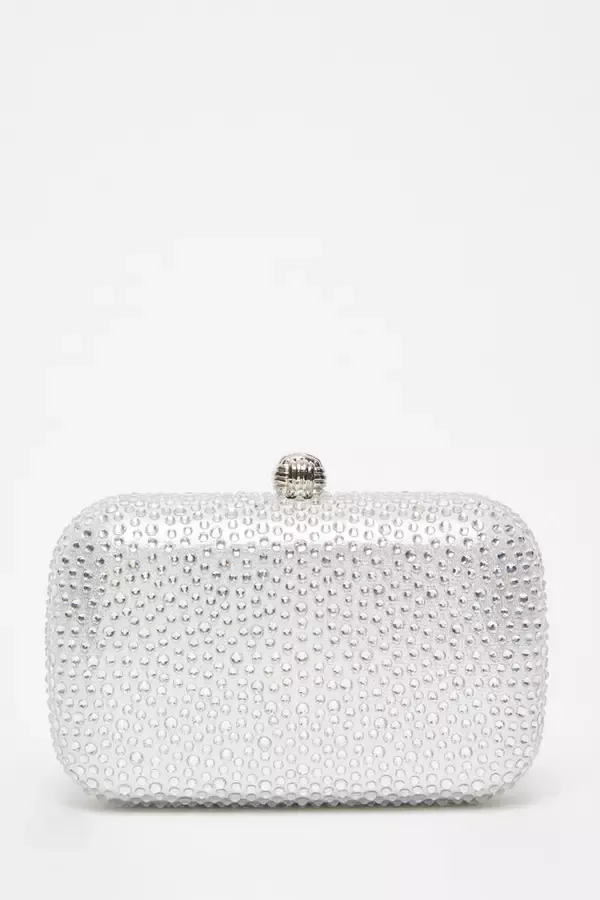 Women Silver Embellished Box Bag Quiz Clothing Bags