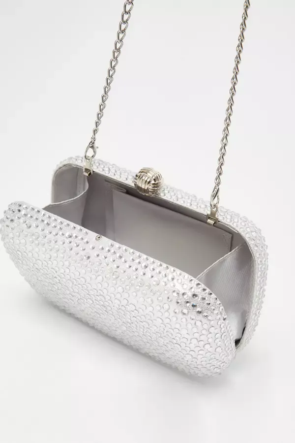 Women Silver Embellished Box Bag Quiz Clothing Bags