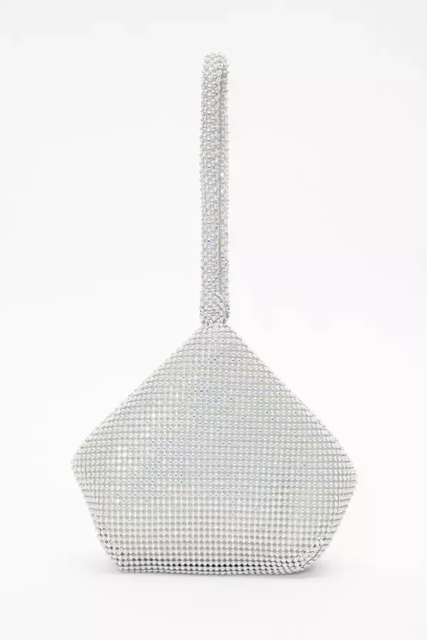Women Silver Iridescent Diamante Pouch Bag Quiz Clothing Bride To Be