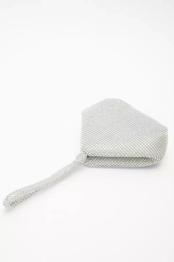Women Silver Iridescent Diamante Pouch Bag Quiz Clothing Bride To Be