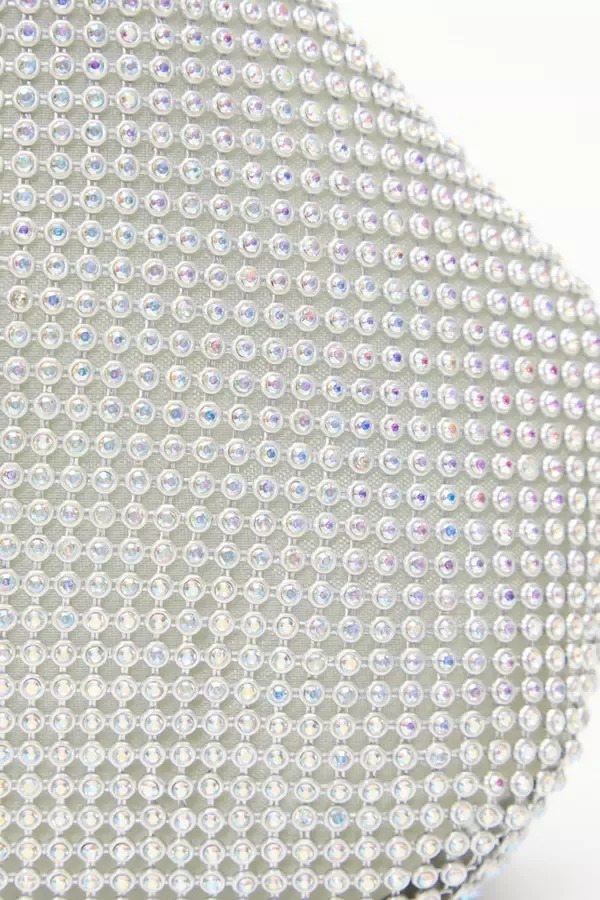 Women Silver Iridescent Diamante Pouch Bag Quiz Clothing Bride To Be