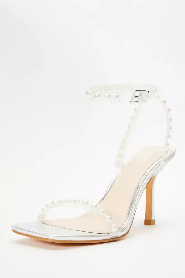 Women Silver Shimmer Pearl Heeled Sandals Quiz Clothing Heels