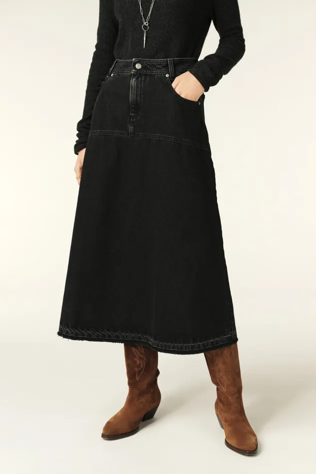 Women Skirts and Shorts Baandsh Denim Midi Skirt Volentia Black