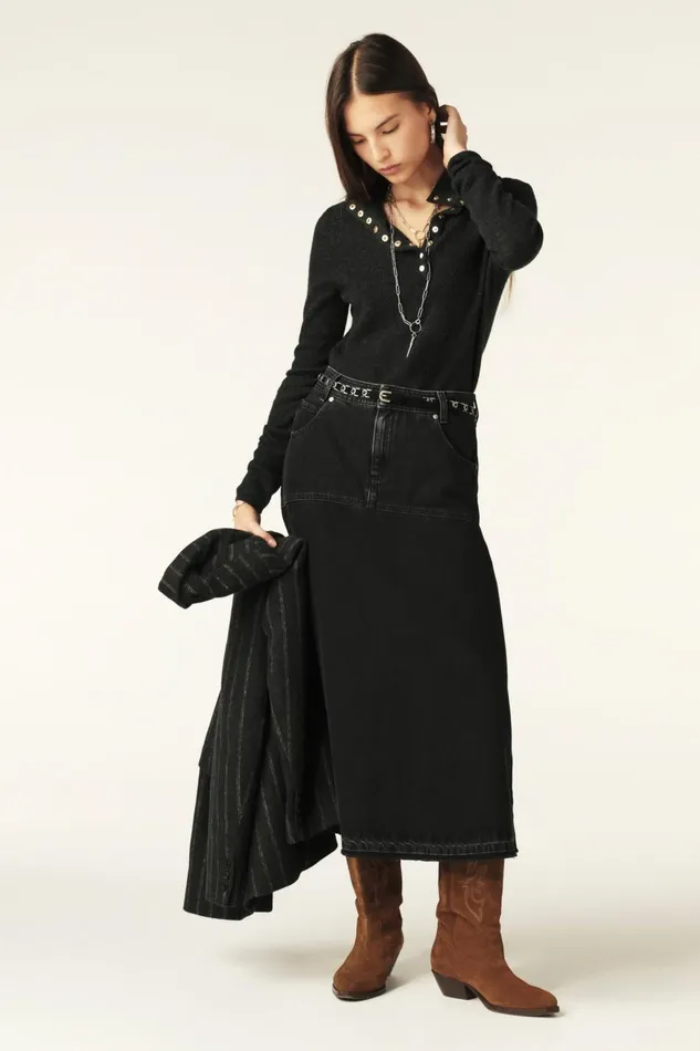Women Skirts and Shorts Baandsh Denim Midi Skirt Volentia Black
