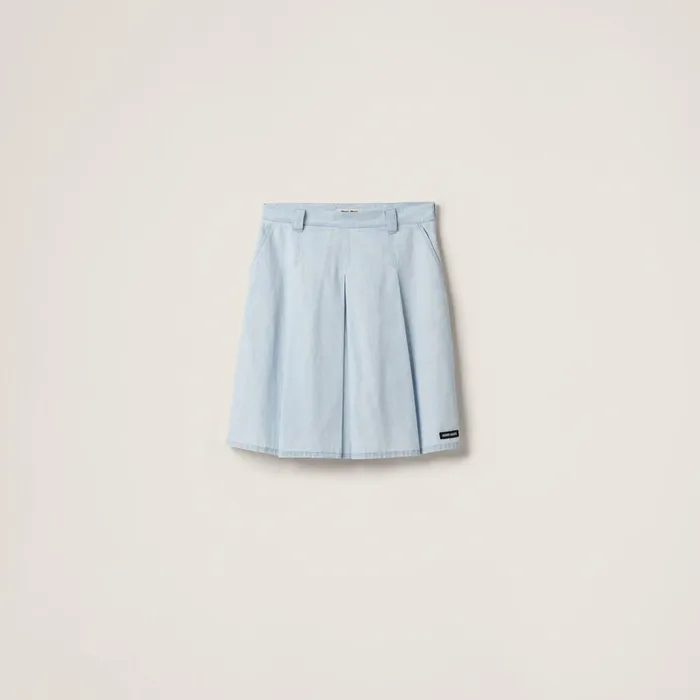 Women Skirts Miu Miu Pleated Chambray Skirt Light Blue