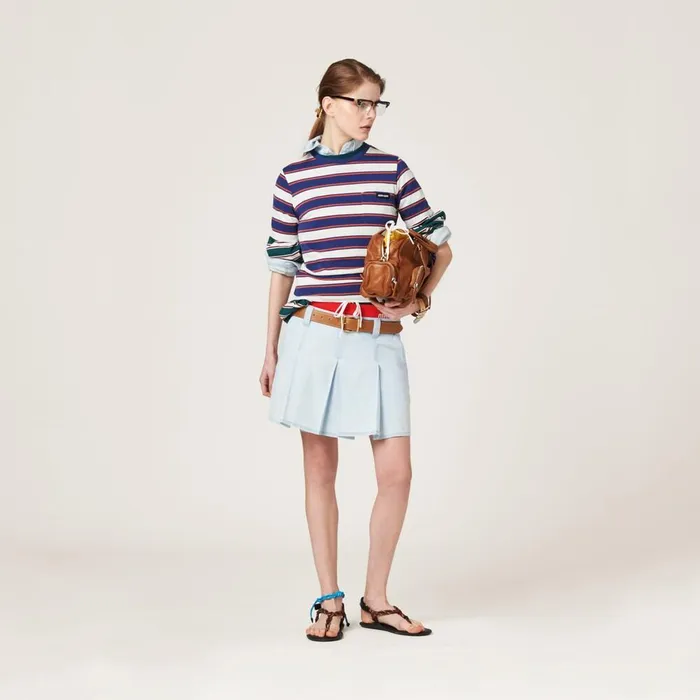 Women Skirts Miu Miu Pleated Chambray Skirt Light Blue Women Skirts Miu Miu Pleated Chambray Skirt Light Blue