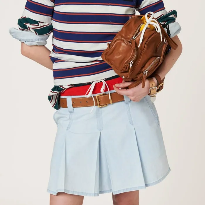 Women Skirts Miu Miu Pleated Chambray Skirt Light Blue Women Skirts Miu Miu Pleated Chambray Skirt Light Blue