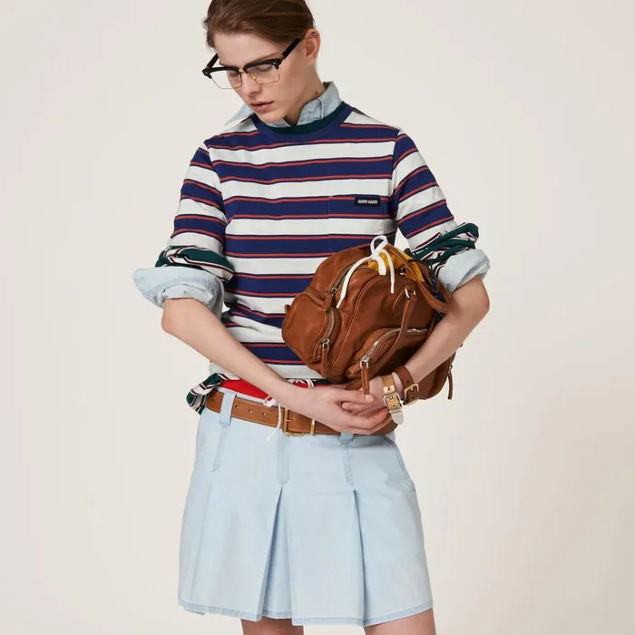 Women Skirts Miu Miu Pleated Chambray Skirt Light Blue Women Skirts Miu Miu Pleated Chambray Skirt Light Blue