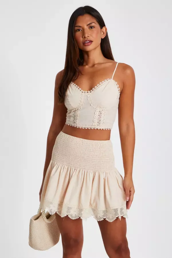 Women Stone Crochet Trim Mini Skirt Quiz Clothing Skirts