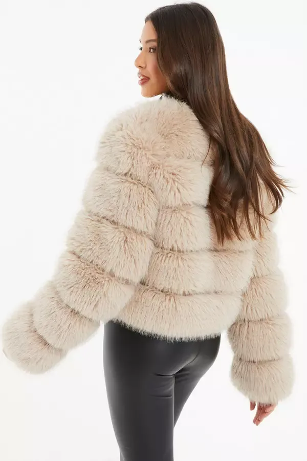 Women Stone Faux Fur Jacket Quiz Clothing Jackets and Coats