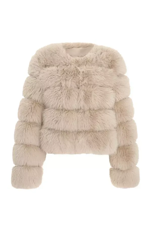 Women Stone Faux Fur Jacket Quiz Clothing Jackets and Coats