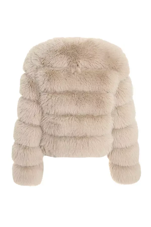 Women Stone Faux Fur Jacket Quiz Clothing Jackets and Coats