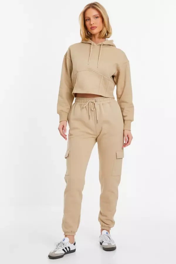 Women Stone Fleece Cargo Joggers Quiz Clothing Casual Clothing