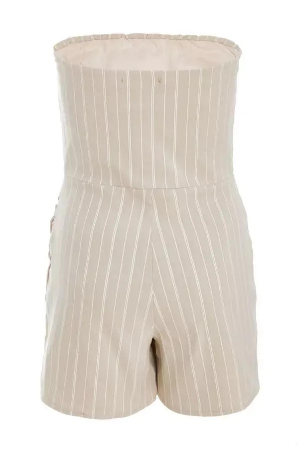 Women Stone Pinstripe Bandeau Skort Playsuit Quiz Clothing Jumpsuits