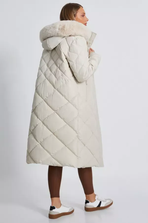 Women Stone Quilted Long Parka Quiz Clothing Jackets and Coats