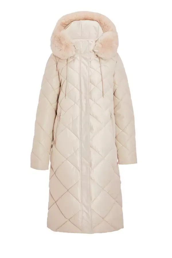Women Stone Quilted Long Parka Quiz Clothing Jackets and Coats