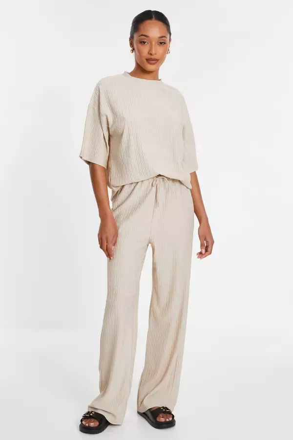 Women Stone Textured Palazzo Trousers Quiz Clothing CoOrds