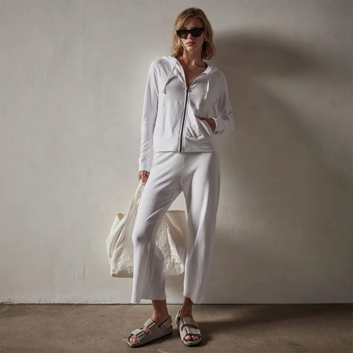 Women Sweat TopsBottoms James Perse Vintage French Terry Zip Up Hoodie White
