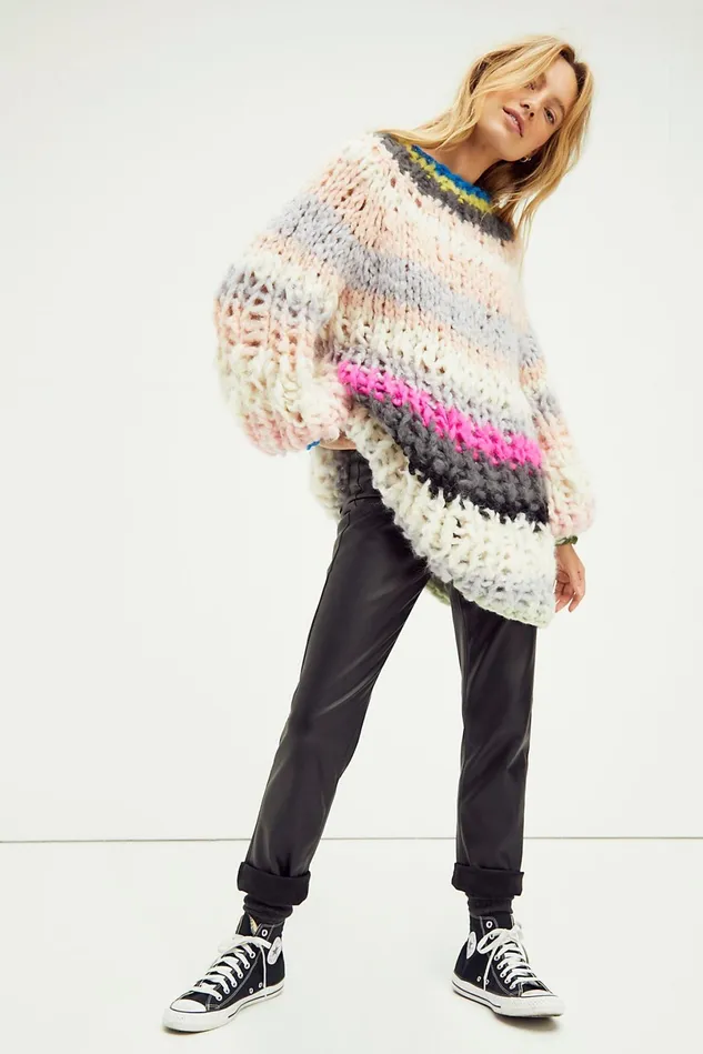Women Sweaters Free People Loopy Mango Bentley Tunic Pink Combo