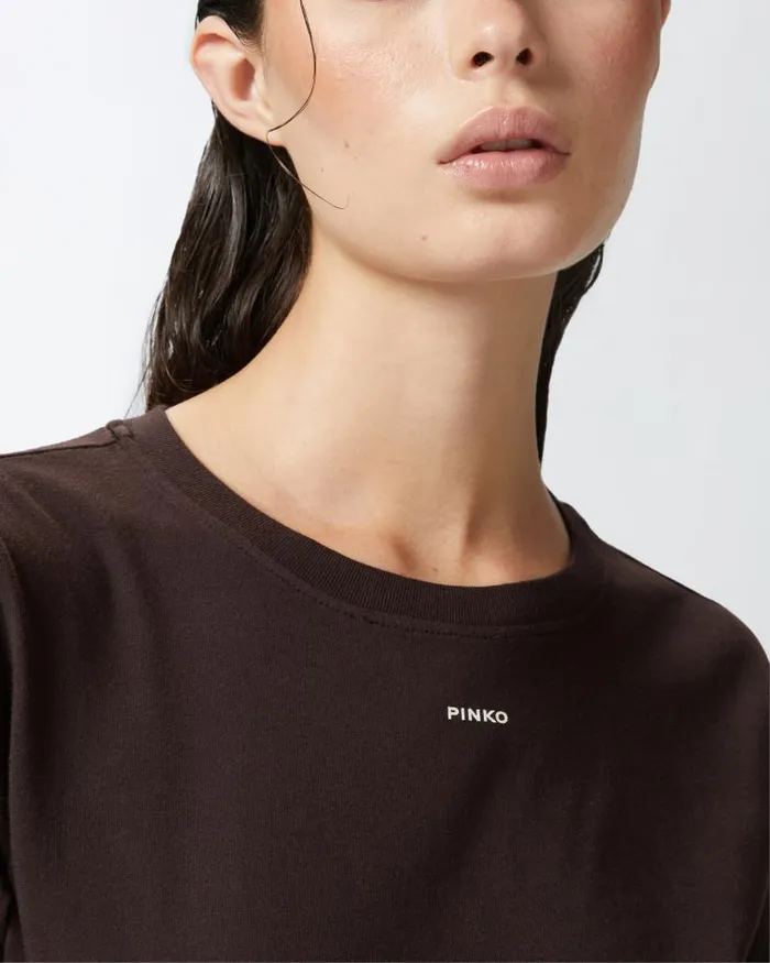Women TShirt Pinko Tshirt Mini Logo PINKO Brown Women TShirt Pinko Tshirt Mini Logo PINKO Brown