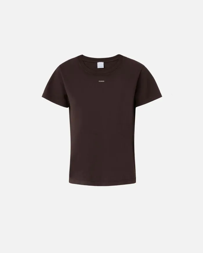Women TShirt Pinko Tshirt Mini Logo PINKO Brown Women TShirt Pinko Tshirt Mini Logo PINKO Brown