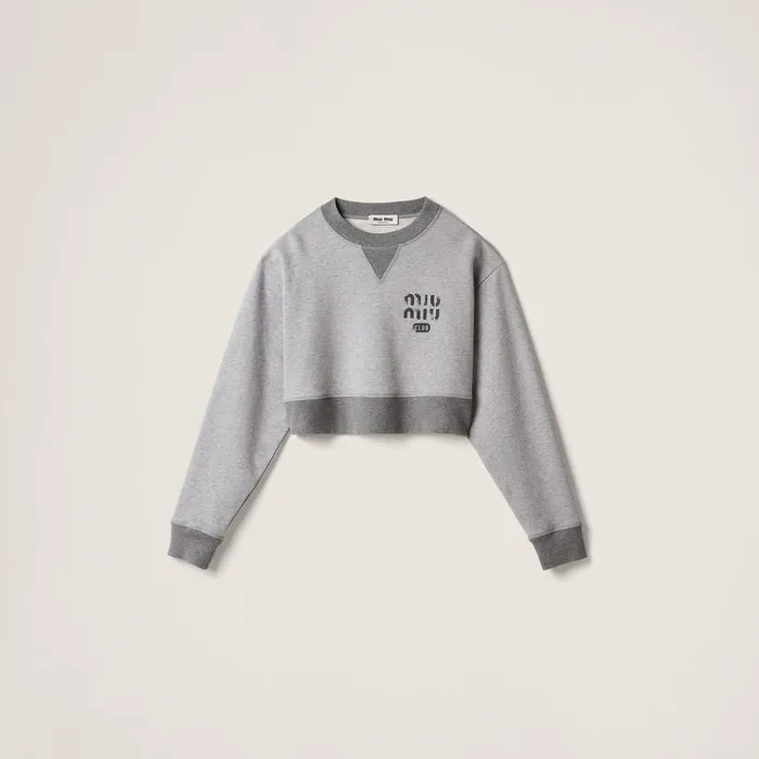 Women TShirts And Sweatshirts Miu Miu Cotton Fleece Sweatshirt Grey