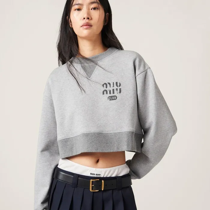 Women TShirts And Sweatshirts Miu Miu Cotton Fleece Sweatshirt Grey Women TShirts And Sweatshirts Miu Miu Cotton Fleece Sweatshirt Grey