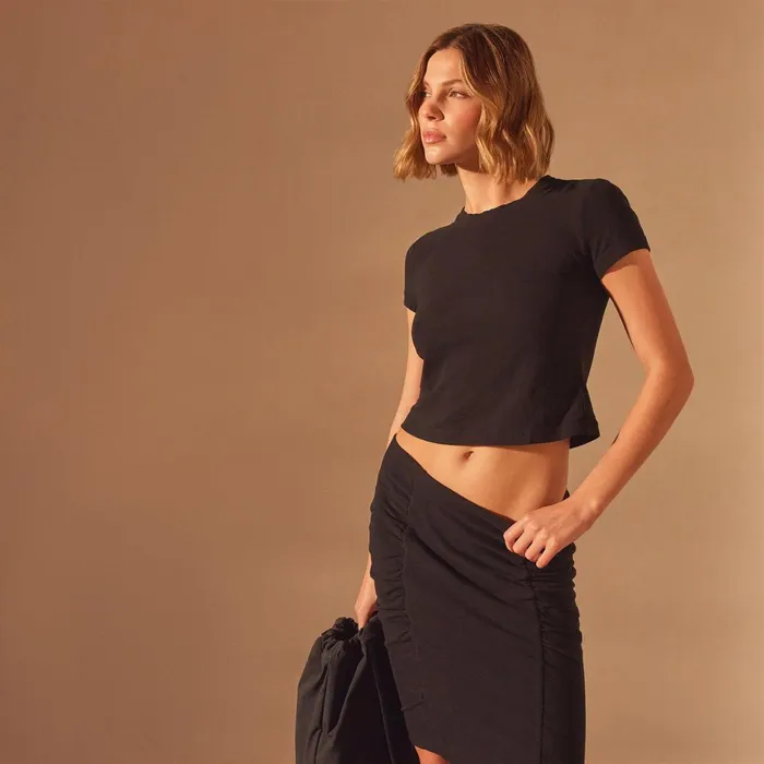 Women TShirts James Perse Brushed Jersey Cropped Tee Black