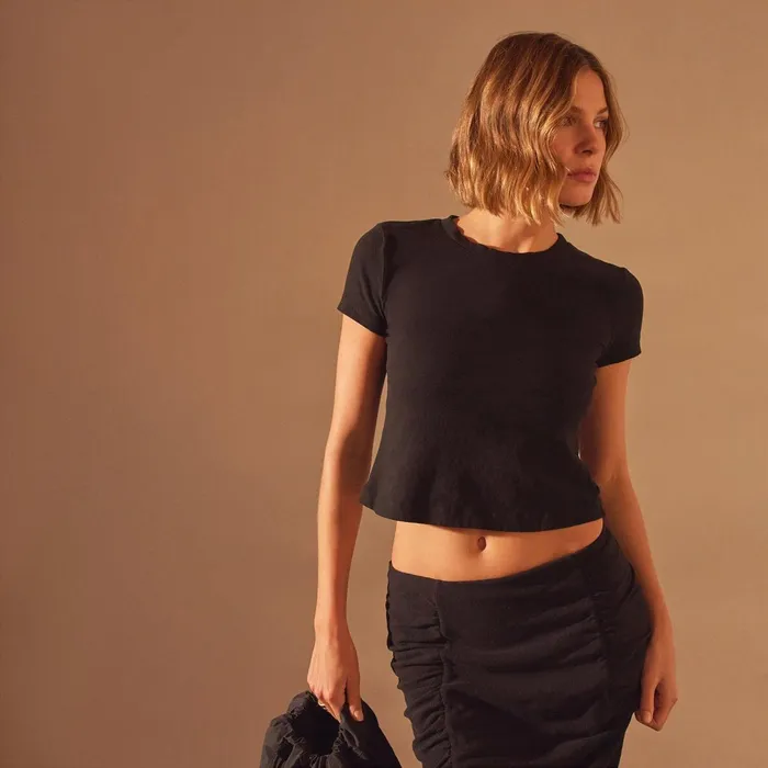 Women TShirts James Perse Brushed Jersey Cropped Tee Black